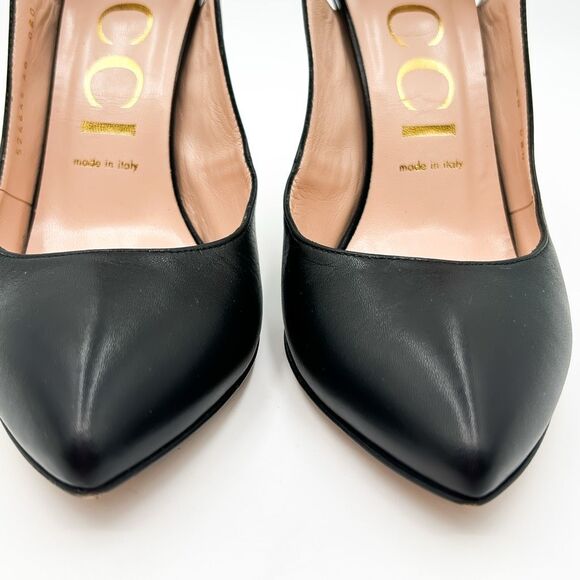 Gucci Sylvie Pumps Web Stripe Black Leather Slingback Heels Size 40, 10 - Picture 2 of 13